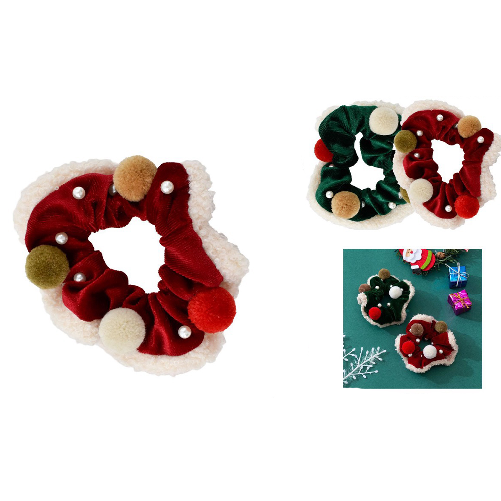 OEMΧριστουγεννιάτικο Scrunchie Μαλλιών Με Πέρλα και Pom Pom 1 Τμχpapell.gr