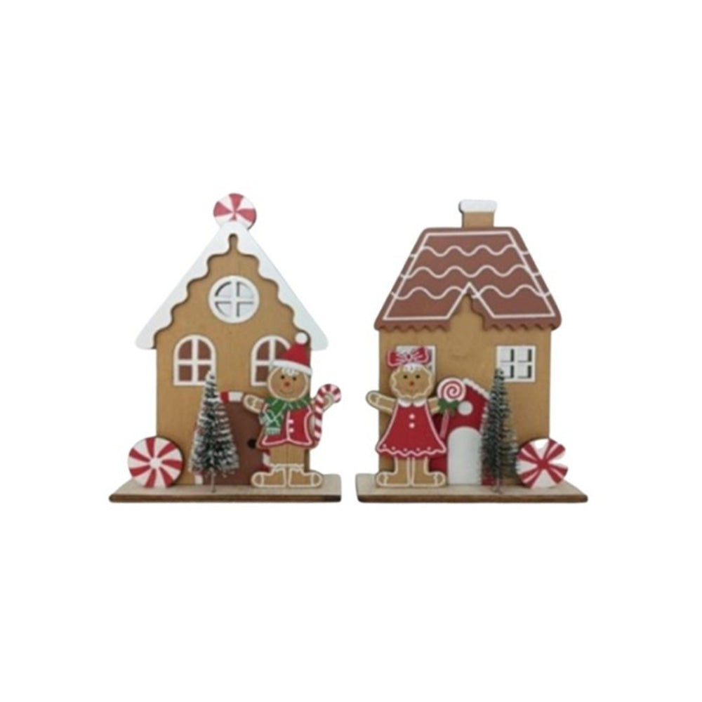 Χριστουγεννιάτικο Διακοσμητικό Επιτραπέζιο Ξύλινο Σπιτάκι Με Gingerbread Φιγούρα 18εκ 2 Σχέδια - 1τμχ