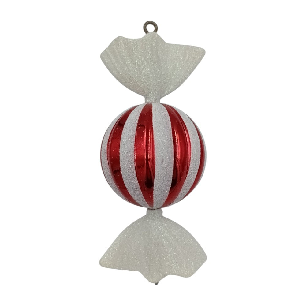 Χριστουγεννιάτικο Διακοσμητικό Στολίδι Καραμέλα Κόκκινη Με Λευκό Ιριδίζον 20εκ