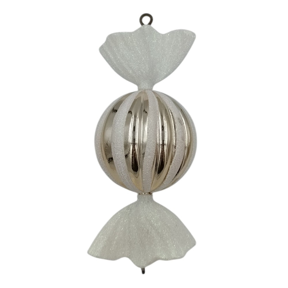 Χριστουγεννιάτικο Διακοσμητικό Στολίδι Καραμέλα Χρυσή Με Λευκό Ιριδίζον 20εκ