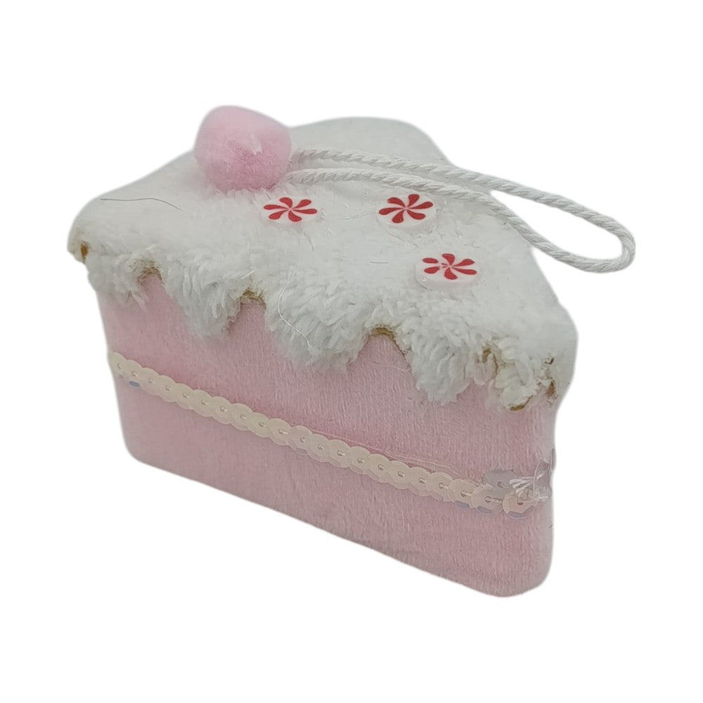 Χριστουγεννιάτικο Στολίδι Κομμάτι Cake Ροζ Φελιζόλ 10Χ6εκ