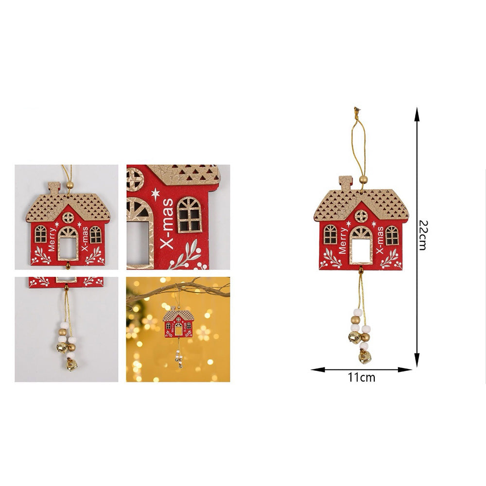 Χριστουγεννιάτικο Ξύλινο Κρεμαστό Διακοσμητικό Σπιτάκι – 22×11 εκ