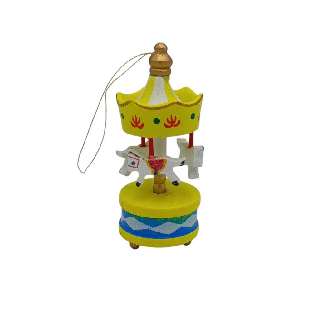 Χριστουγεννιάτικο Ξύλινο Στολίδι Δέντρου Καρουζέλ Κίτρινο 8εκ