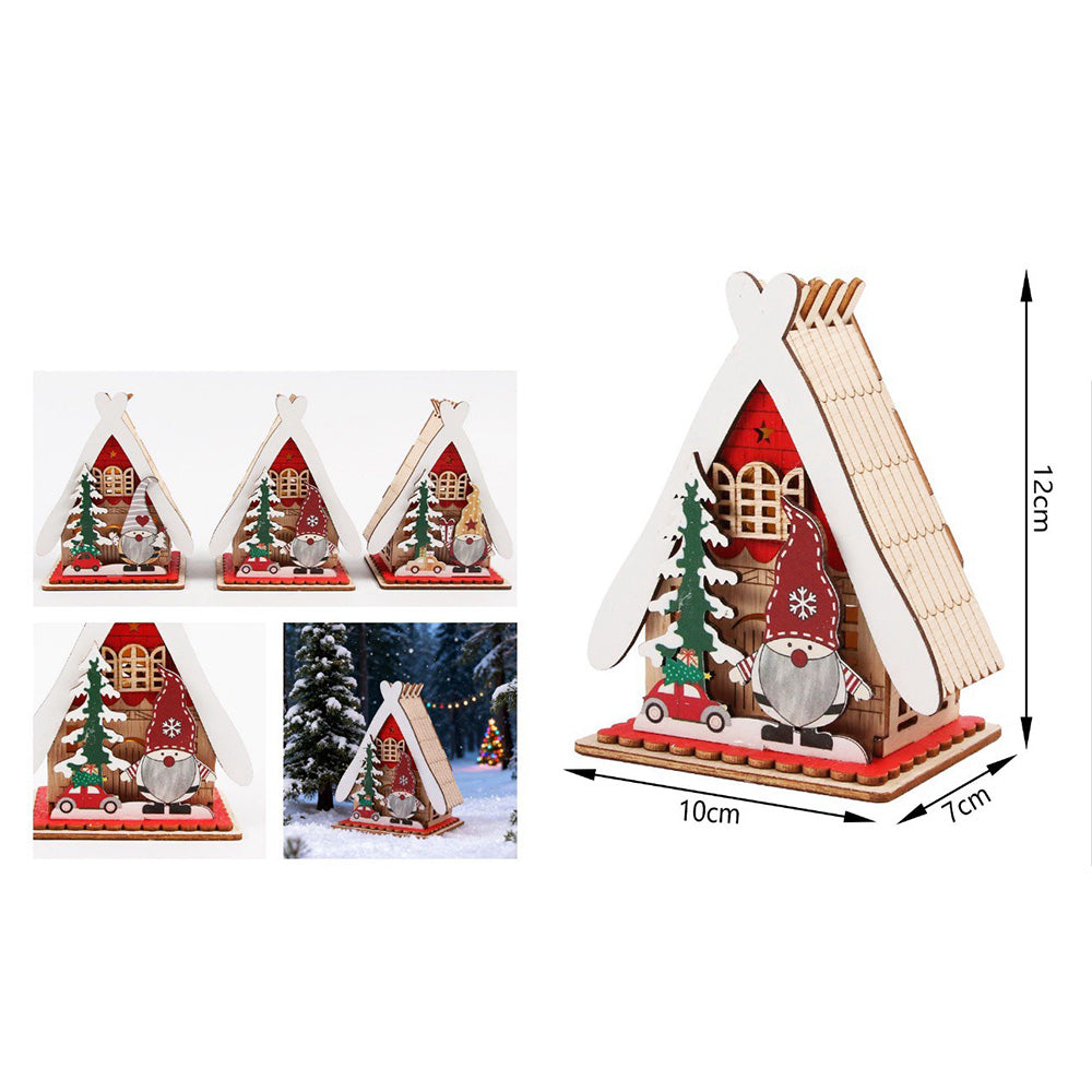 Χριστουγεννιάτικο Ξύλινο Διακοσμητικό Σπιτάκι με Φως 12x10x7εκ – 4 Σχέδια (1 Τεμάχιο)