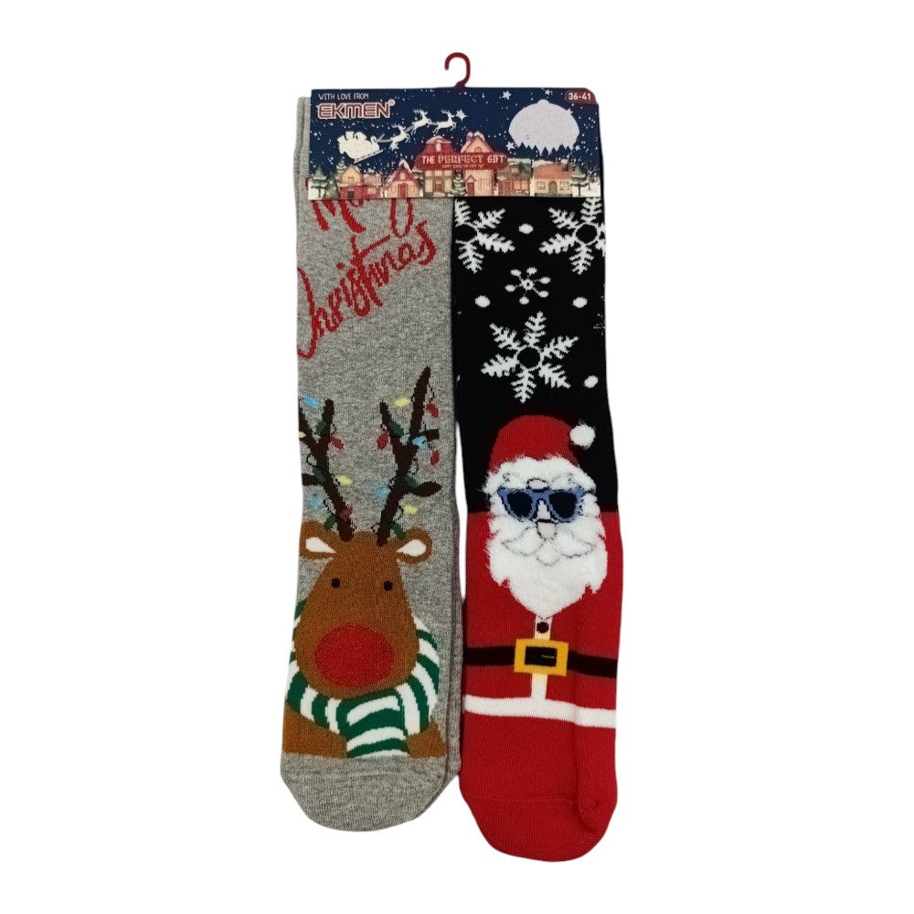 EKMENEKMEN Χριστουγεννιάτικες Κάλτσες Ψηλές Τάρανδος Άγιος Βασίλης 2 Ζεύγη Νο36-41papell.gr