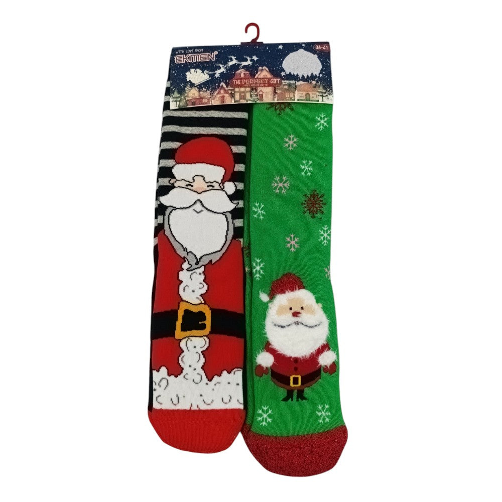 EKMEN Χριστουγεννιάτικες Κάλτσες Ψηλές Τάρανδος Άγιος Βασίλης 2 Ζεύγη Νο36-41