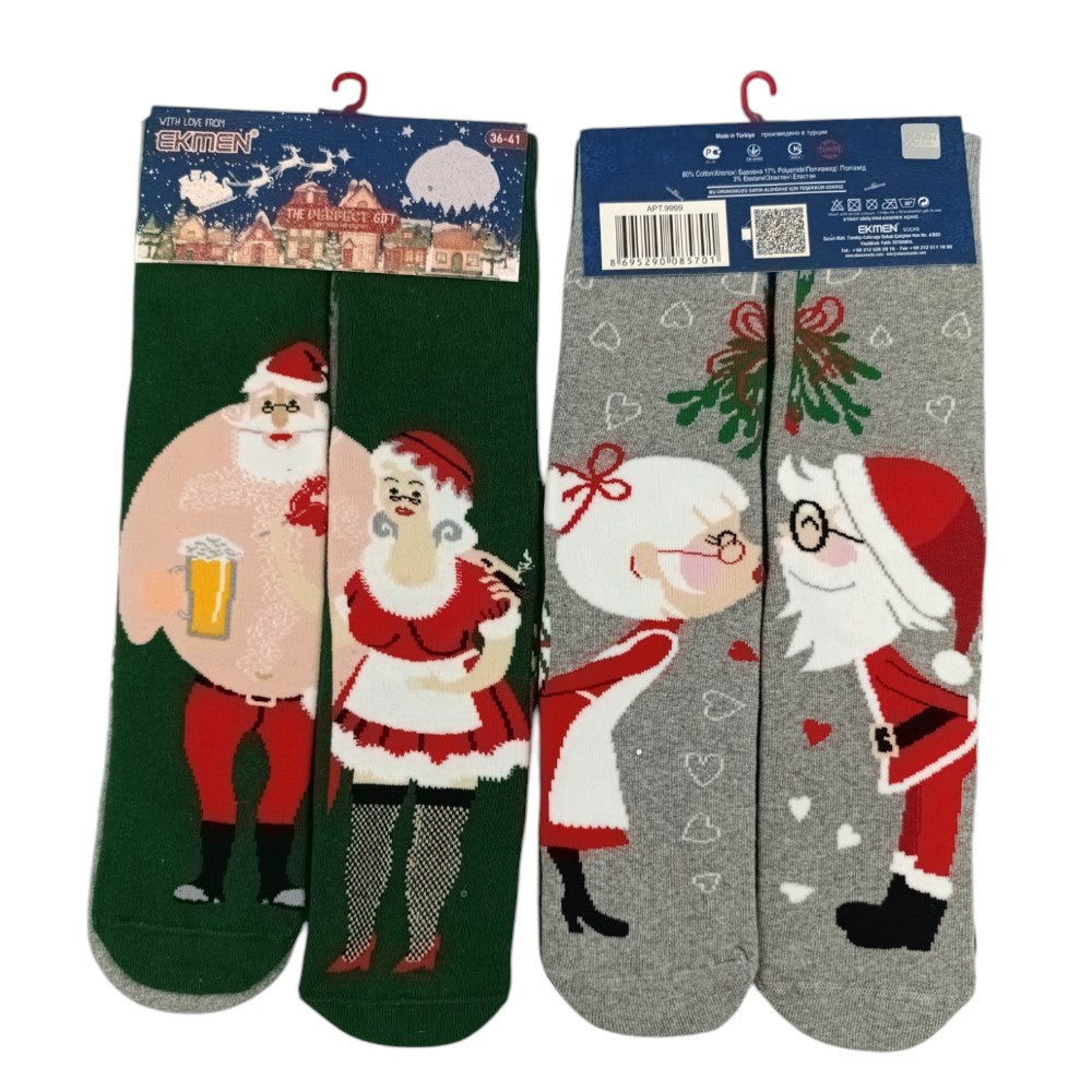 EKMEN Χριστουγεννιάτικες Κάλτσες Ψηλές Άγιος Βασίλης Ζευγάρι 2 Ζεύγη Νο36-41