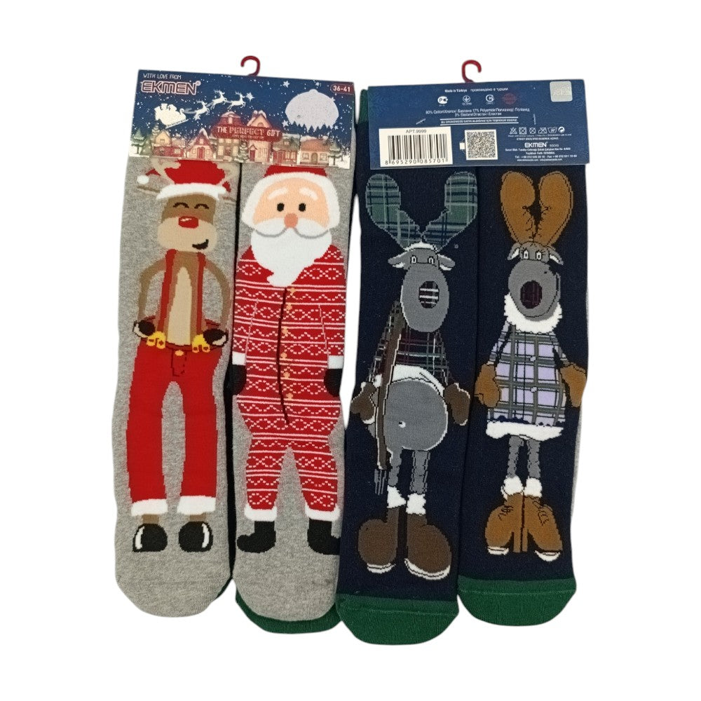 EKMENEKMEN Χριστουγεννιάτικες Κάλτσες Ψηλές Άγιος Βασίλης Τάρανδος 2 Ζεύγη Νο36-41papell.gr