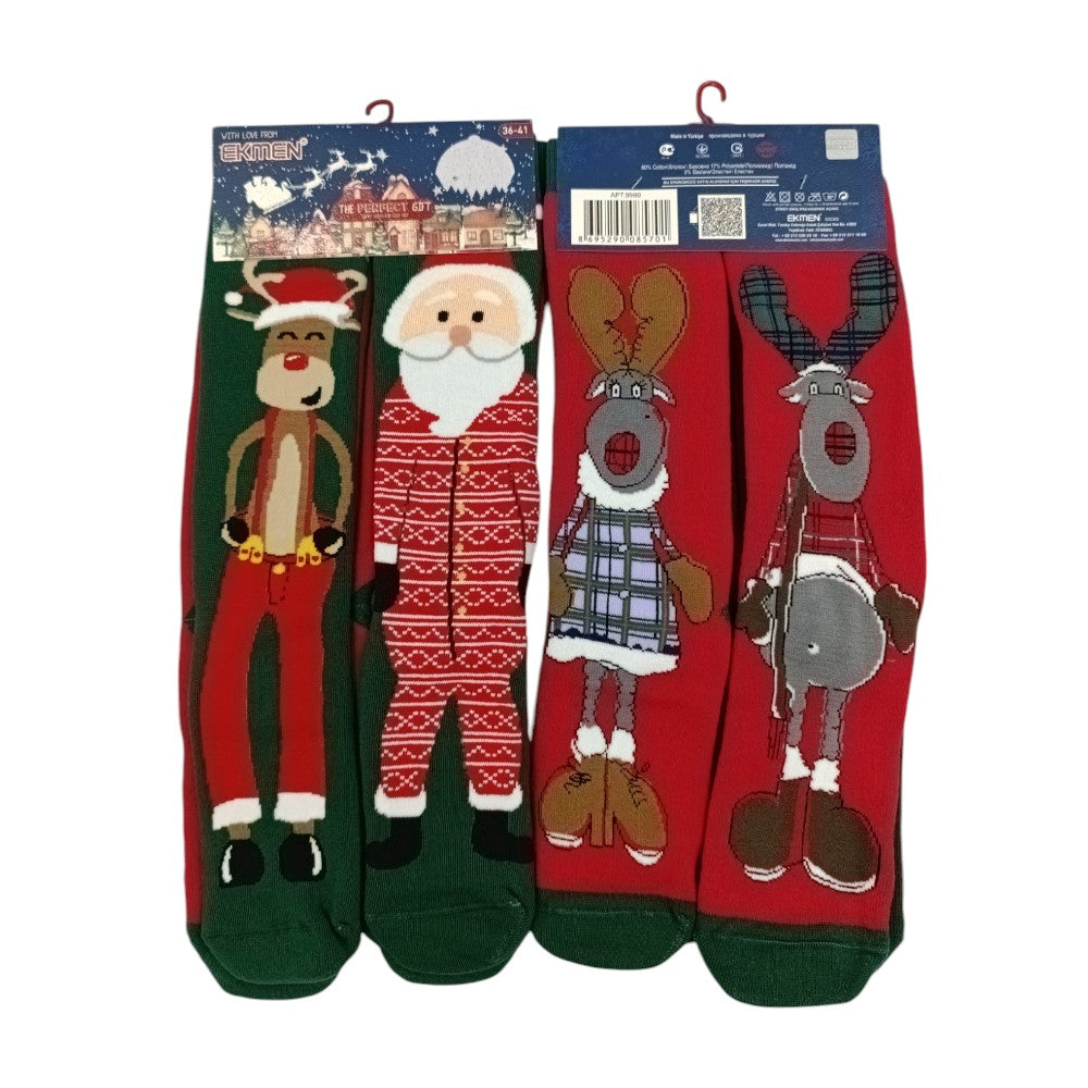 EKMENEKMEN Χριστουγεννιάτικες Κάλτσες Ψηλές Άγιος Βασίλης Τάρανδος 2 Ζεύγη Νο36-41papell.gr