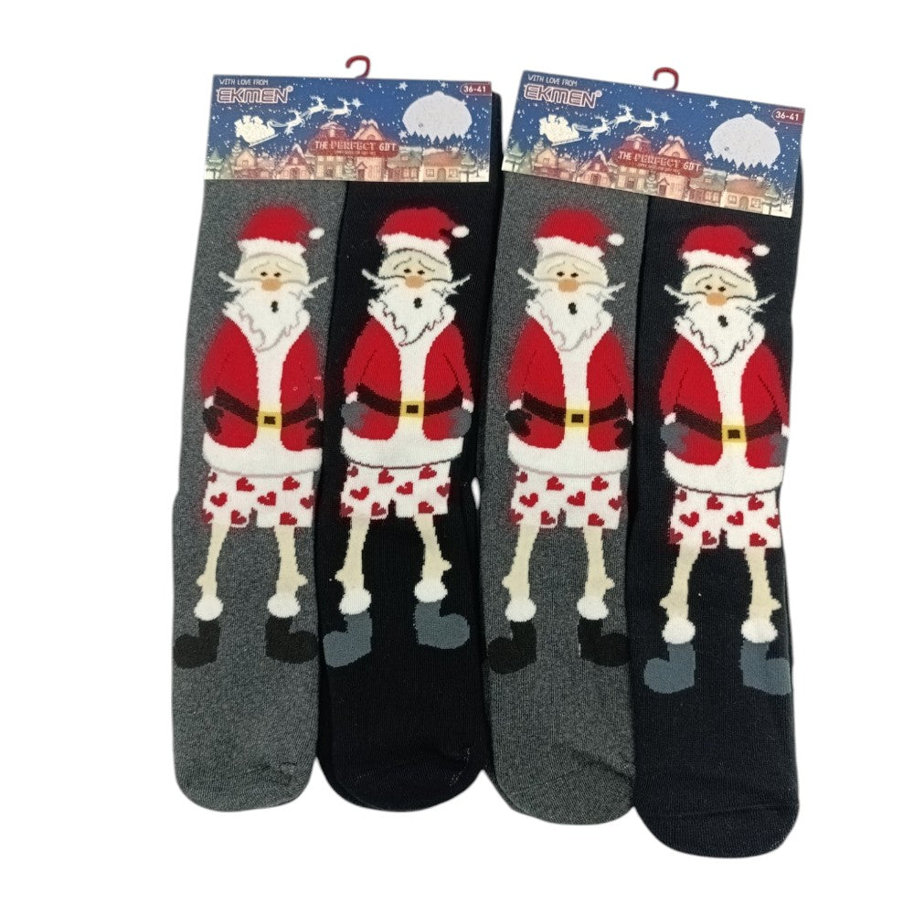 EKMEN Χριστουγεννιάτικες Κάλτσες Ψηλές Άγιος Βασίλης Τάρανδος 2 Ζεύγη Νο36-41