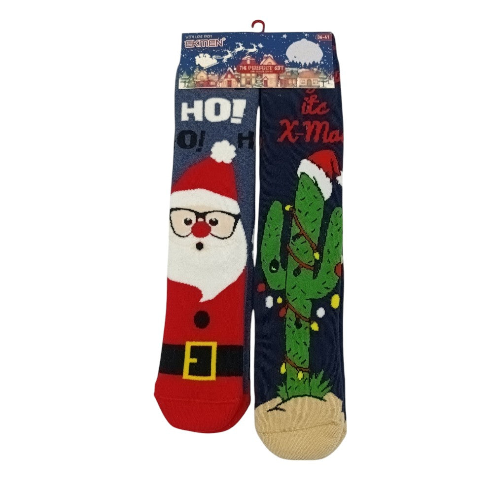 EKMENEKMEN Χριστουγεννιάτικες Κάλτσες Ψηλές Τάρανδος Άγιος Βασίλης 2 Ζεύγη Νο36-41papell.gr