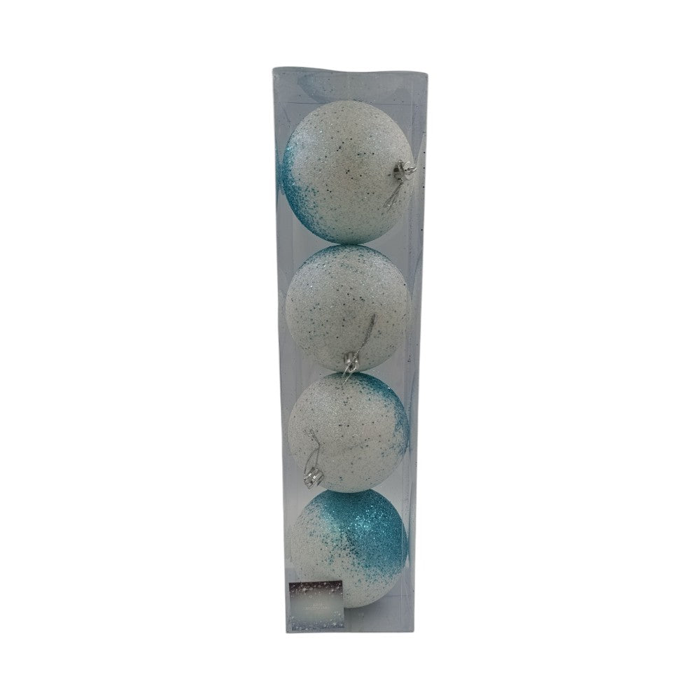 Χριστουγεννιάτικες Μπάλες Τιρκουάζ-Λευκό Με Glitter 10εκ 4Τμχ