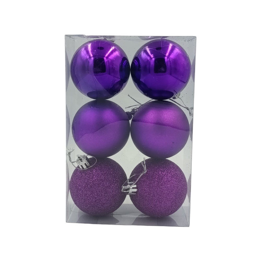 Χριστουγεννιάτικες Μπάλες Μωβ 6εκ 6Τμχ