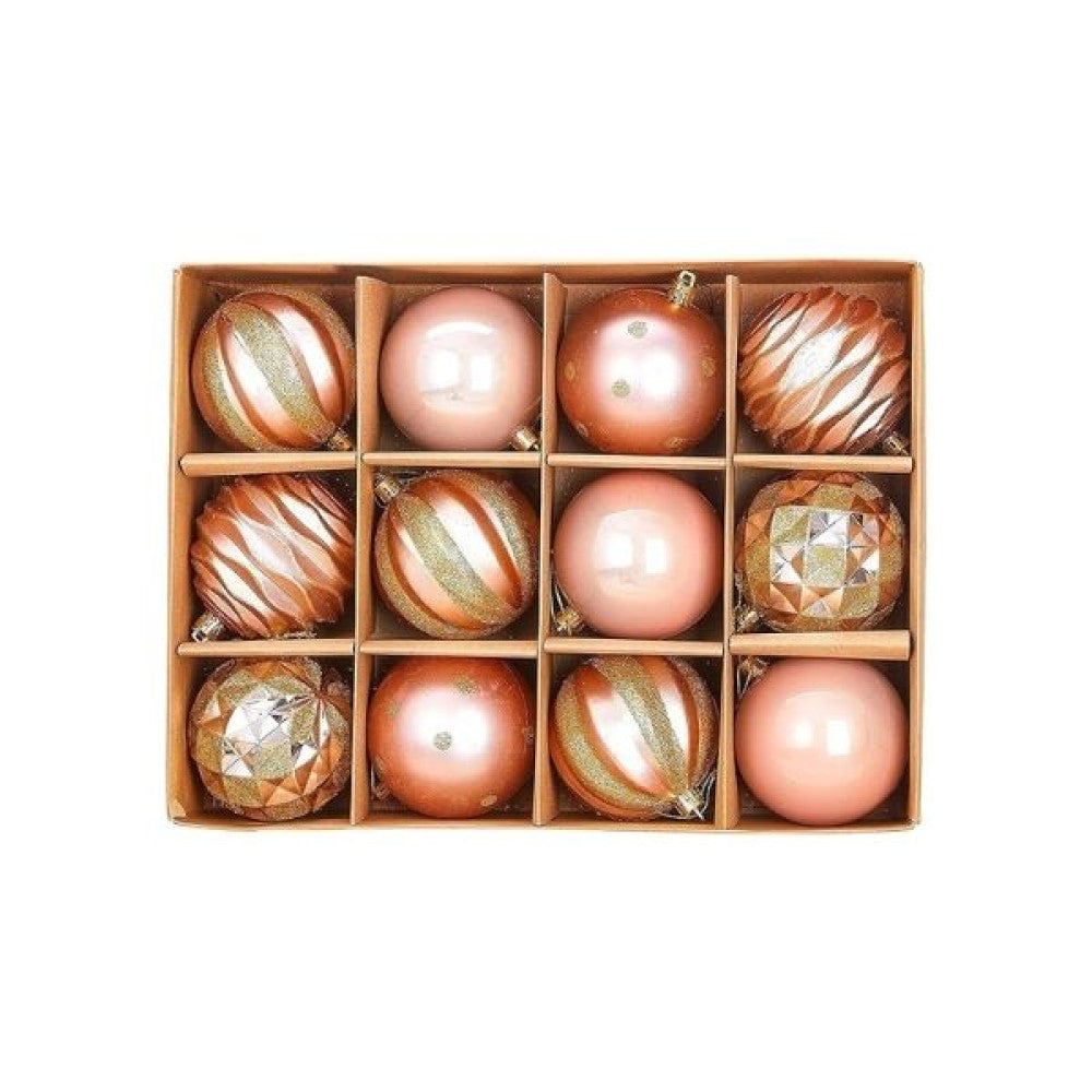 TrademarktΧριστουγεννιάτικες Μπάλες Σετ Rose Gold Γυαλιστερές Glitter Σχέδια 8εκ 12τμχpapell.gr