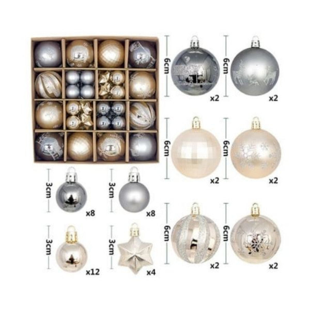 TrademarktΧριστουγεννιάτικες Μπάλες Σετ Ασημί Σαμπανί Ματ Γυαλιστερές Glitter Διάφορα Σχέδια 3-6εκ 44τμχpapell.gr