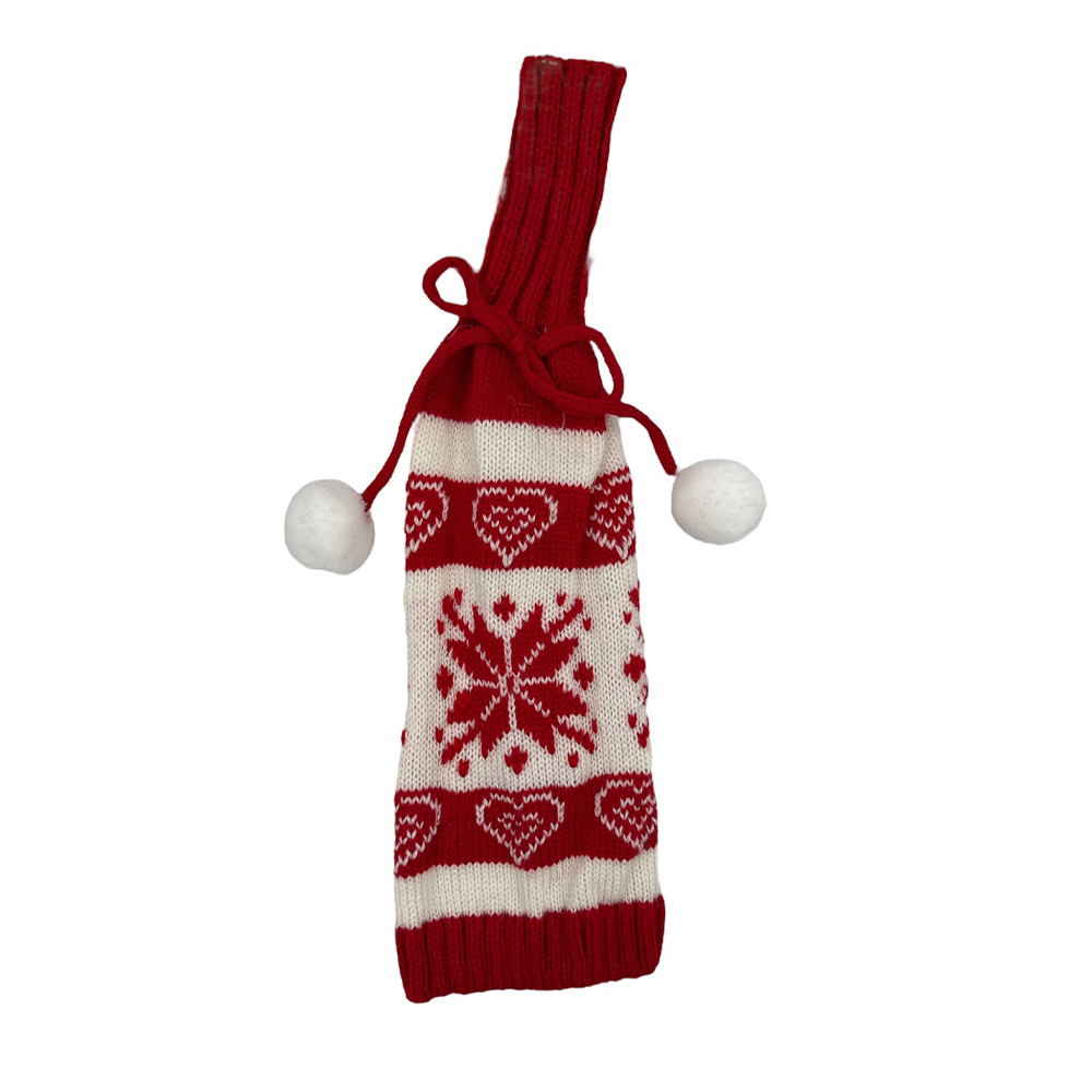 OEMΧριστουγεννιάτικη Κάλτσα Πλεκτή Κόκκινη Χιονονιφάδα Για Κρασί 28 εκpapell.gr