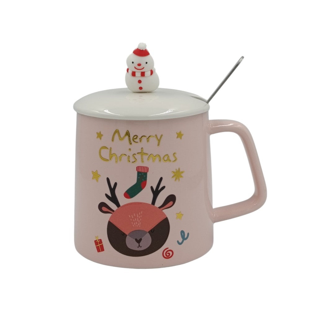 TrademarktΧριστουγεννιάτικη Κούπα Ροζ Ελαφάκι Merry Christmas Με Καπάκι Και Κουταλάκι 3 Σχέδιαpapell.gr