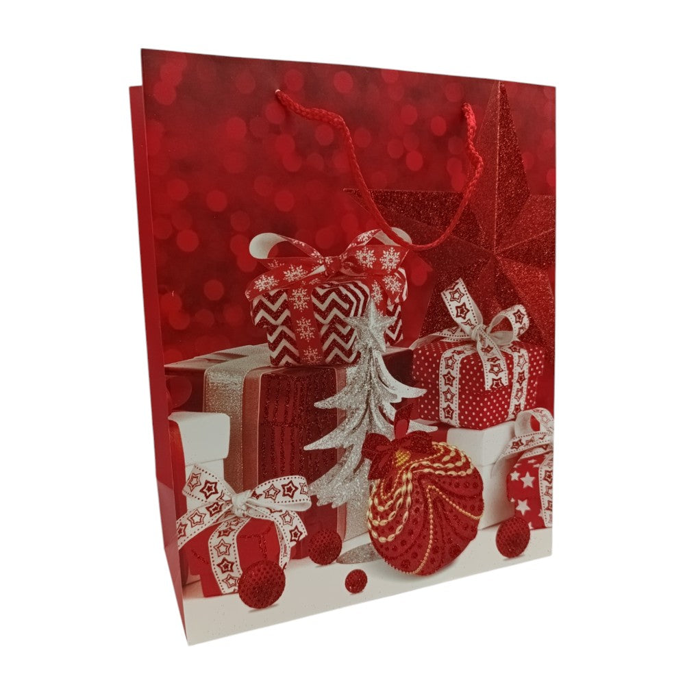 TrademarktΧριστουγεννιάτικη Τσάντα Δώρου Χάρτινη Κόκκινα Δώρα 2 Σχέδια 26x32x10εκpapell.gr