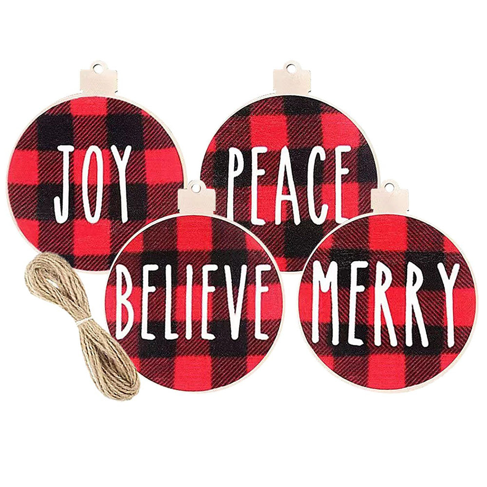 Χριστουγεννιάτικα Στολίδια Ξύλινα Καρώ Ευχές 3τμχ 7,5εκ