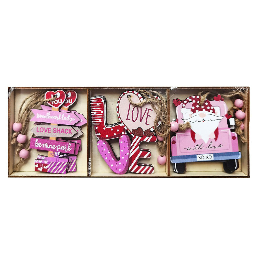 Χριστουγεννιάτικα Στολίδια Ξύλινα Ροζ Παραστάσεις 9τμχ Display 8,5εκ 