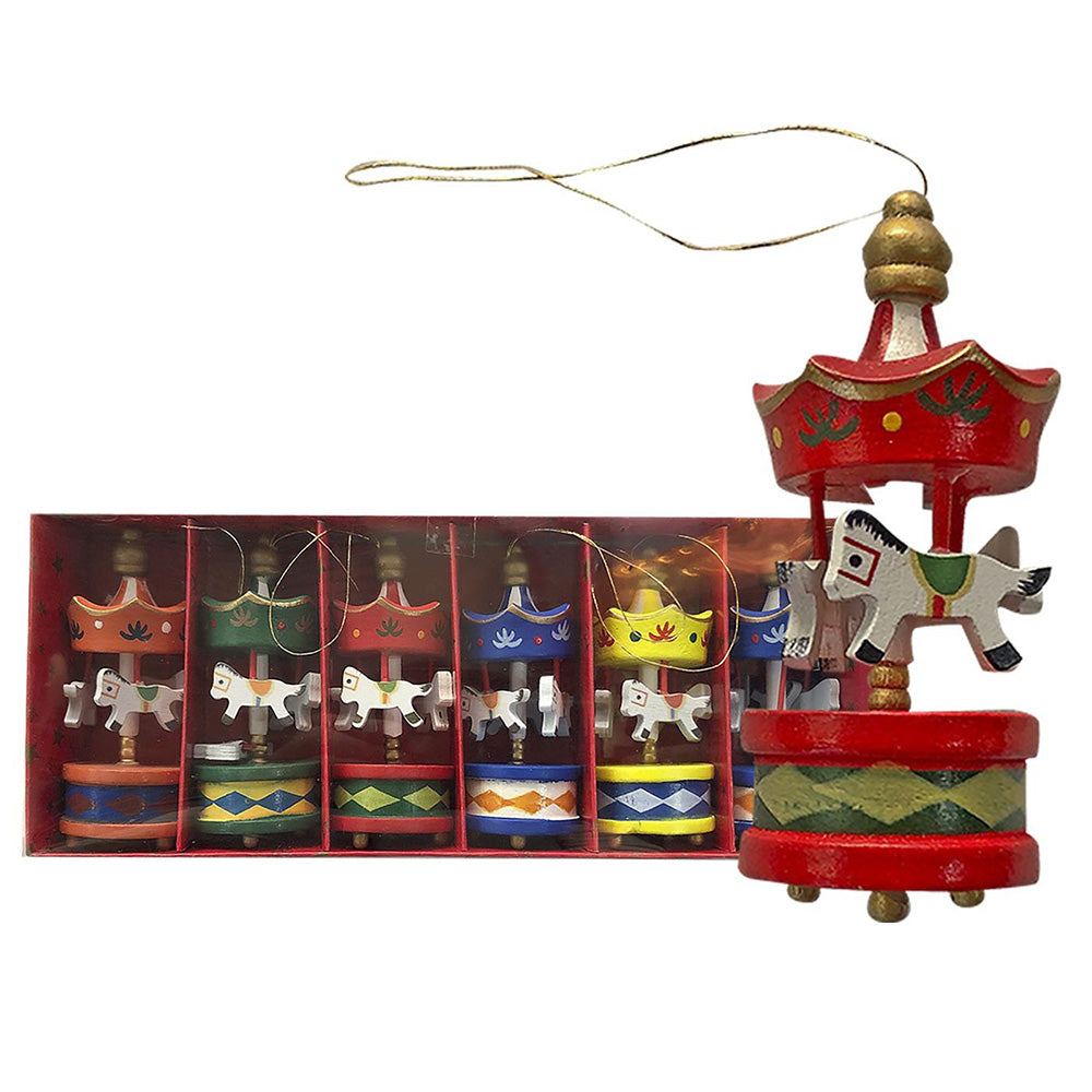 Χριστουγεννιάτικο Ξύλινο Στολίδι Καρουζέλ Κρεμαστό 8εκ 6 Σχέδια - 1τμχ