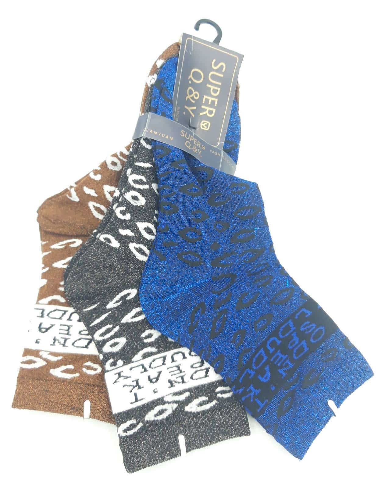 Καλτσες Ψηλες Γυναικειες 3 Ζευγαρια Animal Print Glitter No36-41